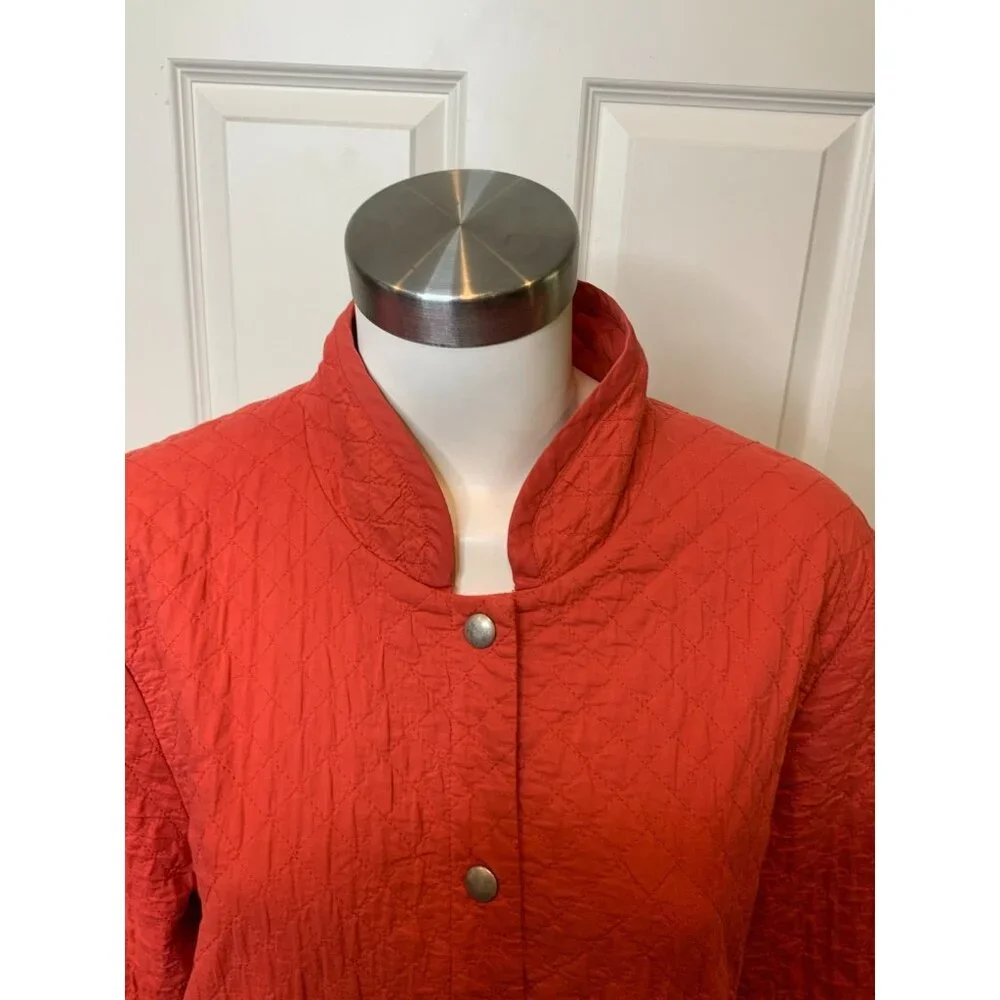 Eileen Fisher Coral Quilted Lightweight Oversized Snap Button-Up Jacket, Size L